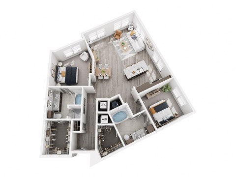 Floor plan for 2 beds, 2 baths, 1319 sqft